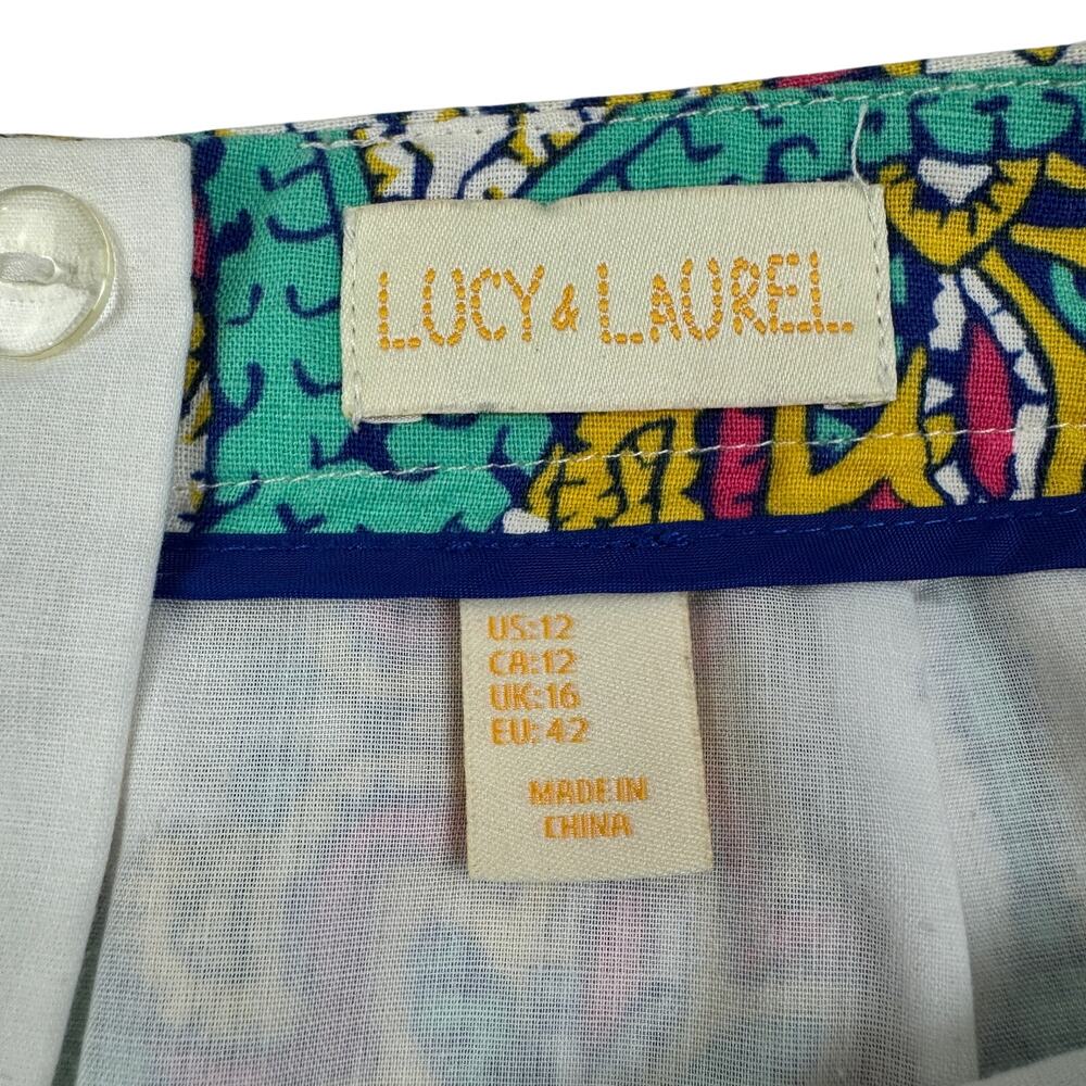 Lucy & Laurel Boho Natural Lightweight Floral Linen Blend Skirt Women's Size 12 - Picture 3 of 4
